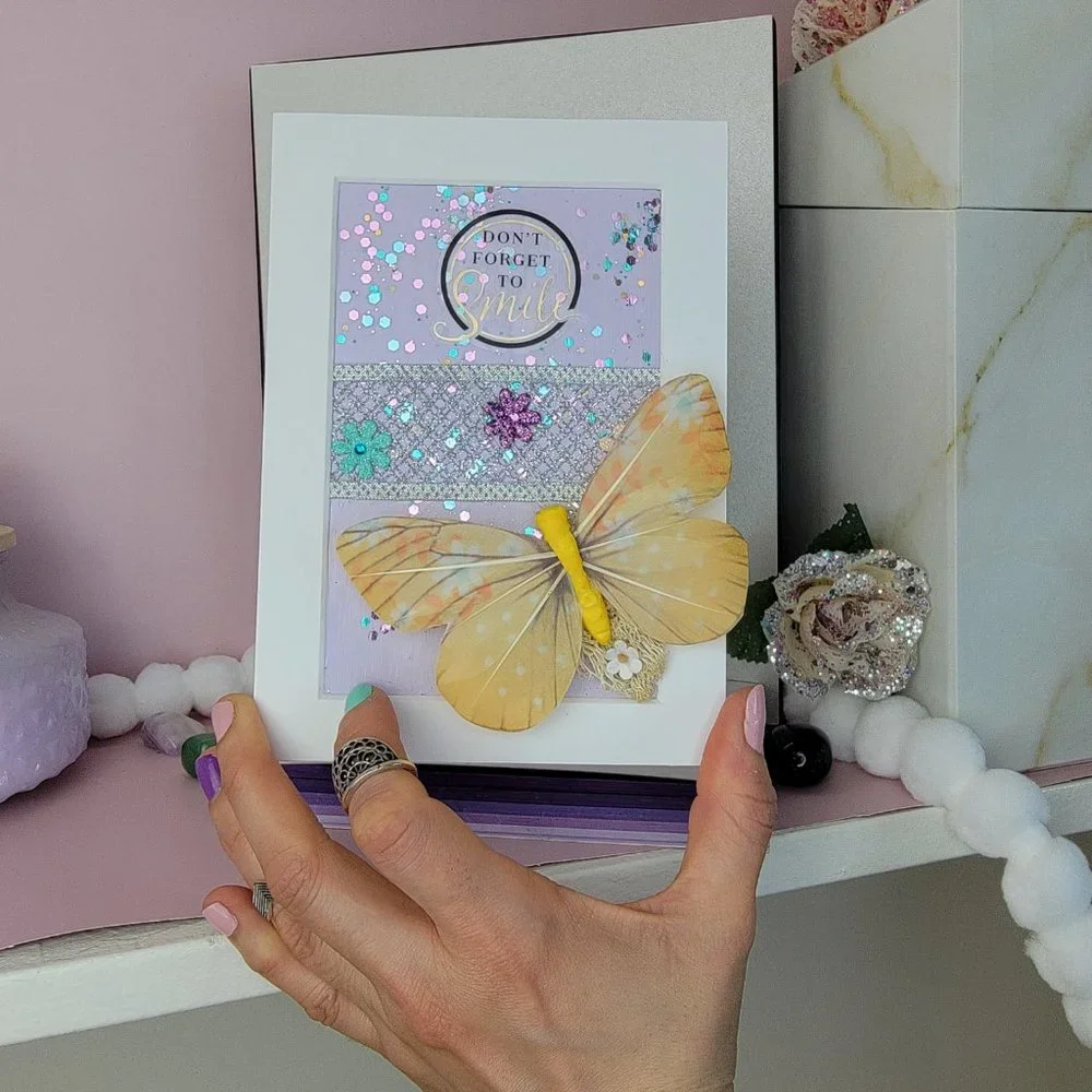 Colorful butterfly Handmade card Art wall Home Decor purple yellow gift